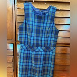 Tommy Hilfiger dress navy blue, turquoise blue and gold wide stripes with lining
